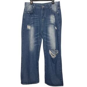 Coeur De‎ Vague NEW Distressed Wide Leg Streetwear Jeans Size XL